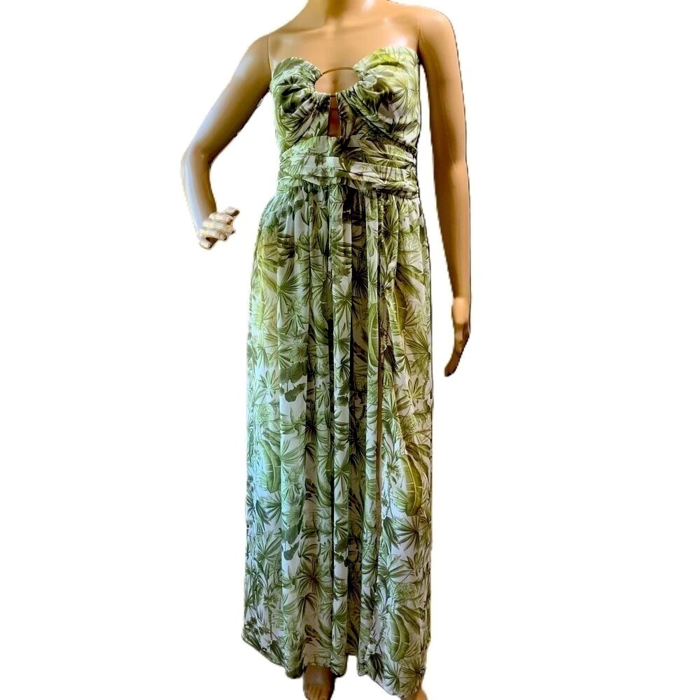 L'Atiste Olive Tropical Cut Out Halter Floral Coquette Coastal Maxi Dress 1X
